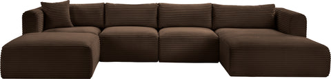 Faye 145" Brown Corduroy Performance Fabric Upholstered Sectional, 5-Piece