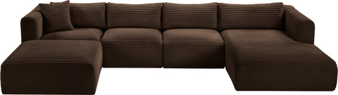 Faye 145" Brown Corduroy Performance Fabric Upholstered Sectional, 5-Piece