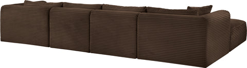 Faye 145" Brown Corduroy Performance Fabric Upholstered Sectional, 5-Piece