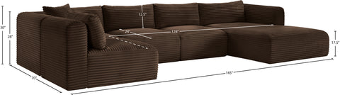 Faye 145" Brown Corduroy Performance Fabric Upholstered Sectional, 5-Piece (Style 2)