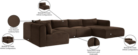 Faye 145" Brown Corduroy Performance Fabric Upholstered Sectional, 5-Piece (Style 2)