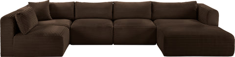 Faye 145" Brown Corduroy Performance Fabric Upholstered Sectional, 5-Piece (Style 2)