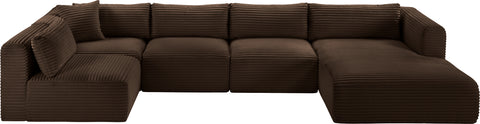 Faye 145" Brown Corduroy Performance Fabric Upholstered Sectional, 5-Piece (Style 2)