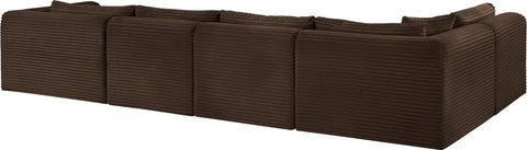 Faye 145" Brown Corduroy Performance Fabric Upholstered Sectional, 5-Piece (Style 2)