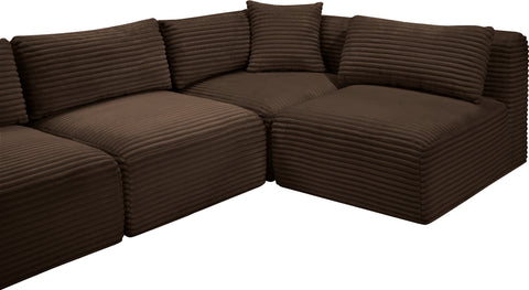Faye 145" Brown Corduroy Performance Fabric Upholstered Sectional, 5-Piece (Style 2)