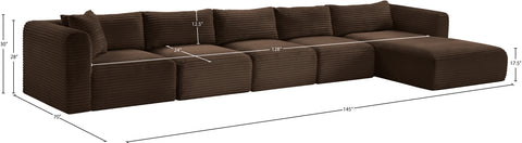 Faye 176" Brown Corduroy Performance Fabric Upholstered Sectional, 5-Piece