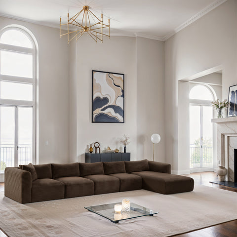 Faye 176" Brown Corduroy Performance Fabric Upholstered Sectional, 5-Piece