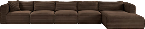 Faye 176" Brown Corduroy Performance Fabric Upholstered Sectional, 5-Piece