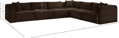 Faye 140" Brown Corduroy Performance Fabric Upholstered Sectional, 6-Piece