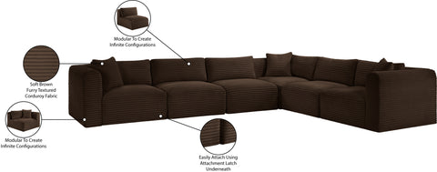 Faye 140" Brown Corduroy Performance Fabric Upholstered Sectional, 6-Piece