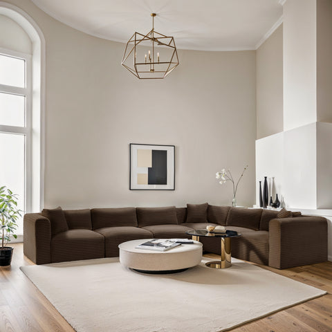Faye 140" Brown Corduroy Performance Fabric Upholstered Sectional, 6-Piece