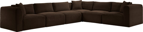Faye 140" Brown Corduroy Performance Fabric Upholstered Sectional, 6-Piece