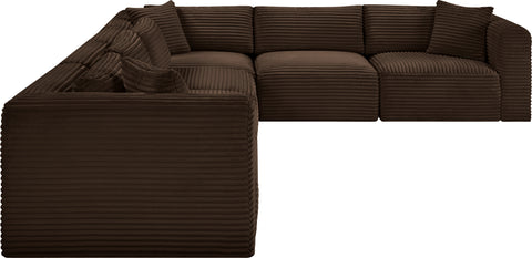 Faye 140" Brown Corduroy Performance Fabric Upholstered Sectional, 6-Piece