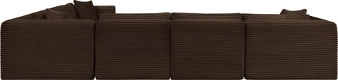 Faye 140" Brown Corduroy Performance Fabric Upholstered Sectional, 6-Piece