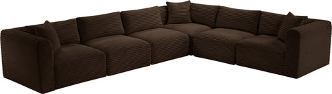 Faye 140" Brown Corduroy Performance Fabric Upholstered Sectional, 6-Piece