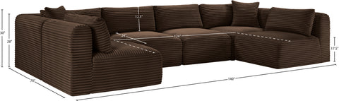Faye 140" Brown Corduroy Performance Fabric Upholstered Sectional, 6-Piece (Style 2)