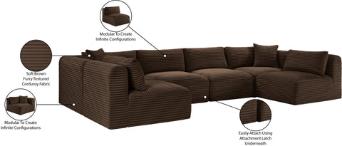 Faye 140" Brown Corduroy Performance Fabric Upholstered Sectional, 6-Piece (Style 2)