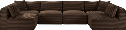 Faye 140" Brown Corduroy Performance Fabric Upholstered Sectional, 6-Piece (Style 2)
