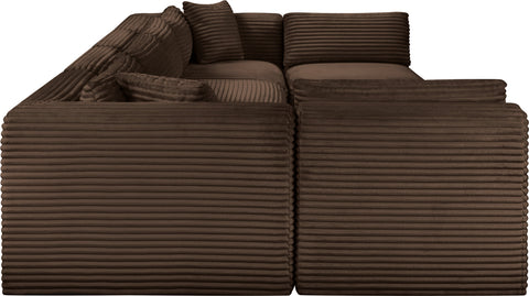 Faye 140" Brown Corduroy Performance Fabric Upholstered Sectional, 6-Piece (Style 2)