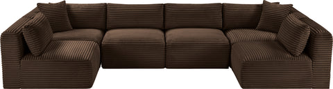 Faye 140" Brown Corduroy Performance Fabric Upholstered Sectional, 6-Piece (Style 2)