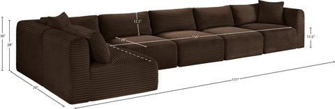 Faye 171" Brown Corduroy Performance Fabric Upholstered Sectional, 6-Piece