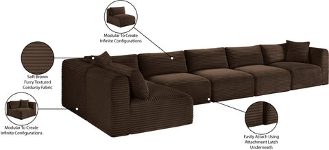 Faye 171" Brown Corduroy Performance Fabric Upholstered Sectional, 6-Piece