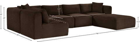 Faye 140" Brown Corduroy Performance Fabric Upholstered Sectional, 6-Piece (Style 3)