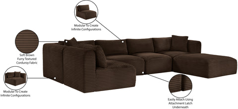 Faye 140" Brown Corduroy Performance Fabric Upholstered Sectional, 6-Piece (Style 3)