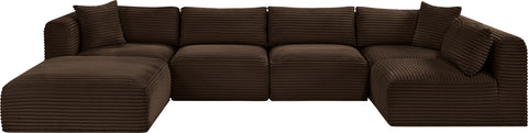 Faye 140" Brown Corduroy Performance Fabric Upholstered Sectional, 6-Piece (Style 3)