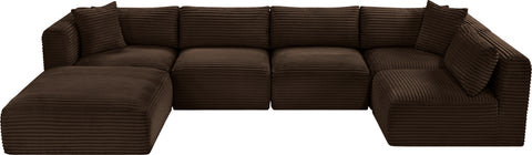Faye 140" Brown Corduroy Performance Fabric Upholstered Sectional, 6-Piece (Style 3)