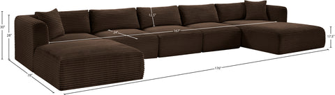 Faye 176" Brown Corduroy Performance Fabric Upholstered Sectional, 6-Piece