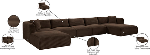 Faye 176" Brown Corduroy Performance Fabric Upholstered Sectional, 6-Piece