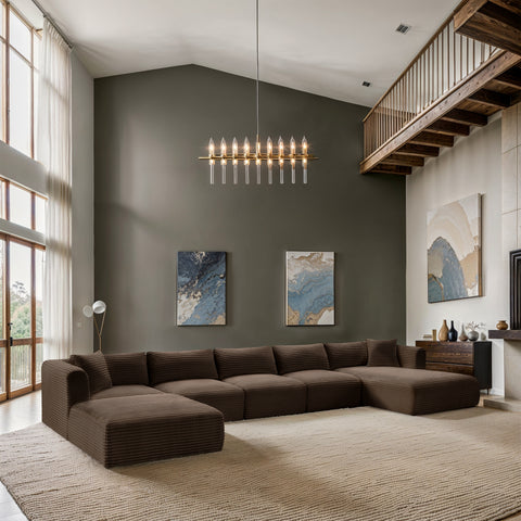 Faye 176" Brown Corduroy Performance Fabric Upholstered Sectional, 6-Piece