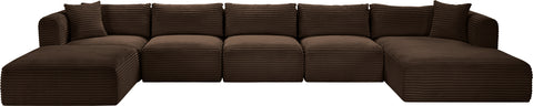 Faye 176" Brown Corduroy Performance Fabric Upholstered Sectional, 6-Piece