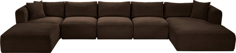 Faye 176" Brown Corduroy Performance Fabric Upholstered Sectional, 6-Piece