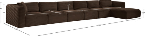 Faye 207" Brown Corduroy Performance Fabric Upholstered Sectional, 6-Piece