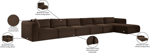 Faye 207" Brown Corduroy Performance Fabric Upholstered Sectional, 6-Piece