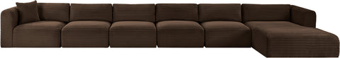 Faye 207" Brown Corduroy Performance Fabric Upholstered Sectional, 6-Piece