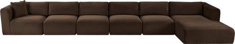 Faye 207" Brown Corduroy Performance Fabric Upholstered Sectional, 6-Piece
