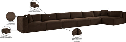 Faye 202" Brown Corduroy Performance Fabric Upholstered Sectional, 7-Piece