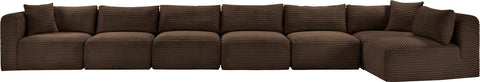 Faye 202" Brown Corduroy Performance Fabric Upholstered Sectional, 7-Piece