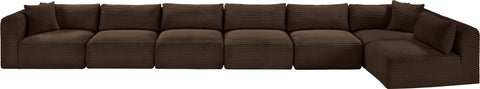 Faye 202" Brown Corduroy Performance Fabric Upholstered Sectional, 7-Piece