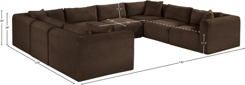 Faye 140" Brown Corduroy Performance Fabric Upholstered Sectional, 8-Piece