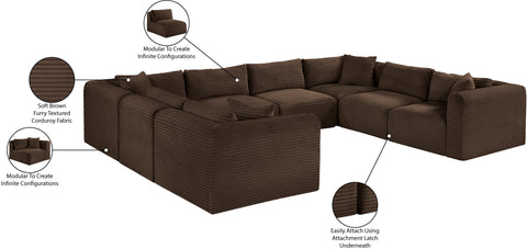 Faye 140" Brown Corduroy Performance Fabric Upholstered Sectional, 8-Piece
