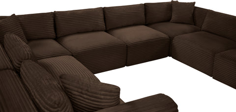 Faye 140" Brown Corduroy Performance Fabric Upholstered Sectional, 8-Piece