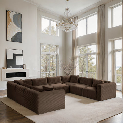 Faye 140" Brown Corduroy Performance Fabric Upholstered Sectional, 8-Piece