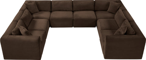 Faye 140" Brown Corduroy Performance Fabric Upholstered Sectional, 8-Piece