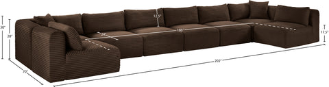 Faye 202" Brown Corduroy Performance Fabric Upholstered Sectional, 8-Piece