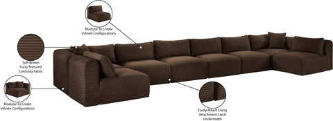 Faye 202" Brown Corduroy Performance Fabric Upholstered Sectional, 8-Piece