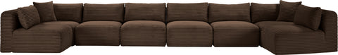 Faye 202" Brown Corduroy Performance Fabric Upholstered Sectional, 8-Piece